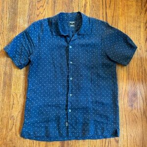 Todd Snyder Navy Blue Patterned Camp Collar Short Sleeve Shirt in Medium